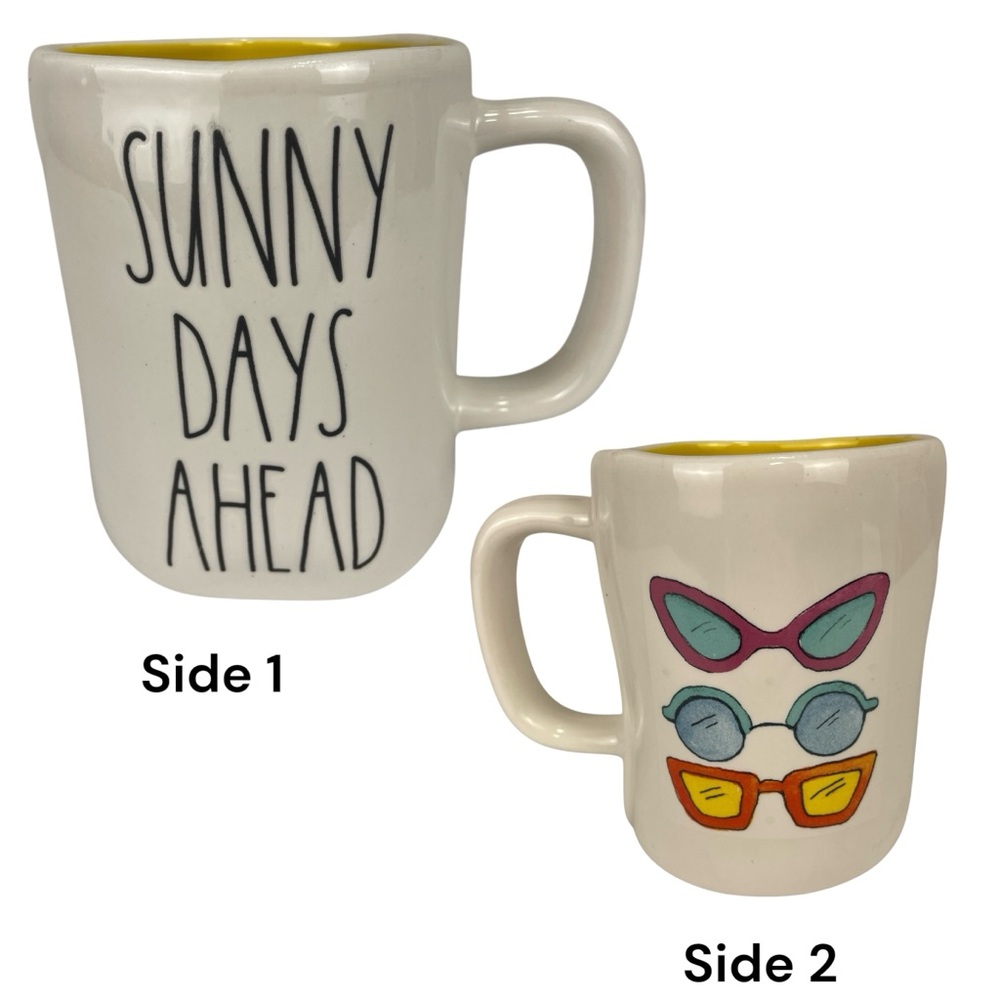 Rae Dunn Sunny Days Ahead Ceramic Mug with Sunglasses Design Yellow Interior NEW